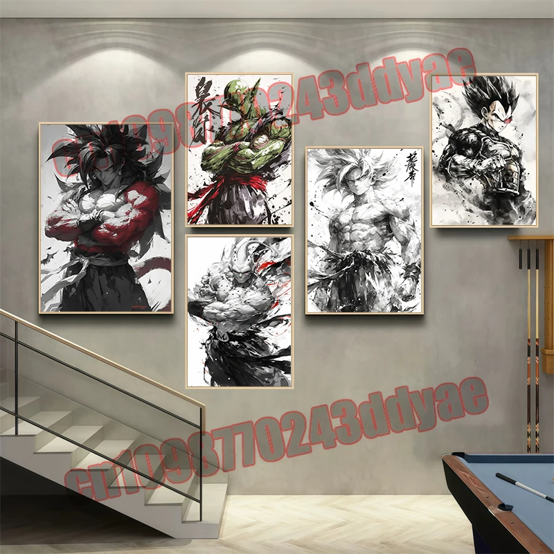 

Anime Dragon Ball Poster Vegeta Wukong Ink Painting Style Printing Painting Canvas Wall Art Mural Cafe Home Decoration Painting