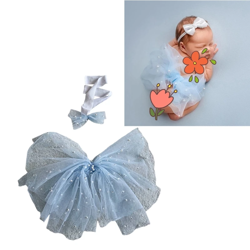 

Baby Photography Props Beaded Headband Bowknot Costume Photoshooting Props 2pcs Photoshooting Props Newborn Shower Gift QX2D