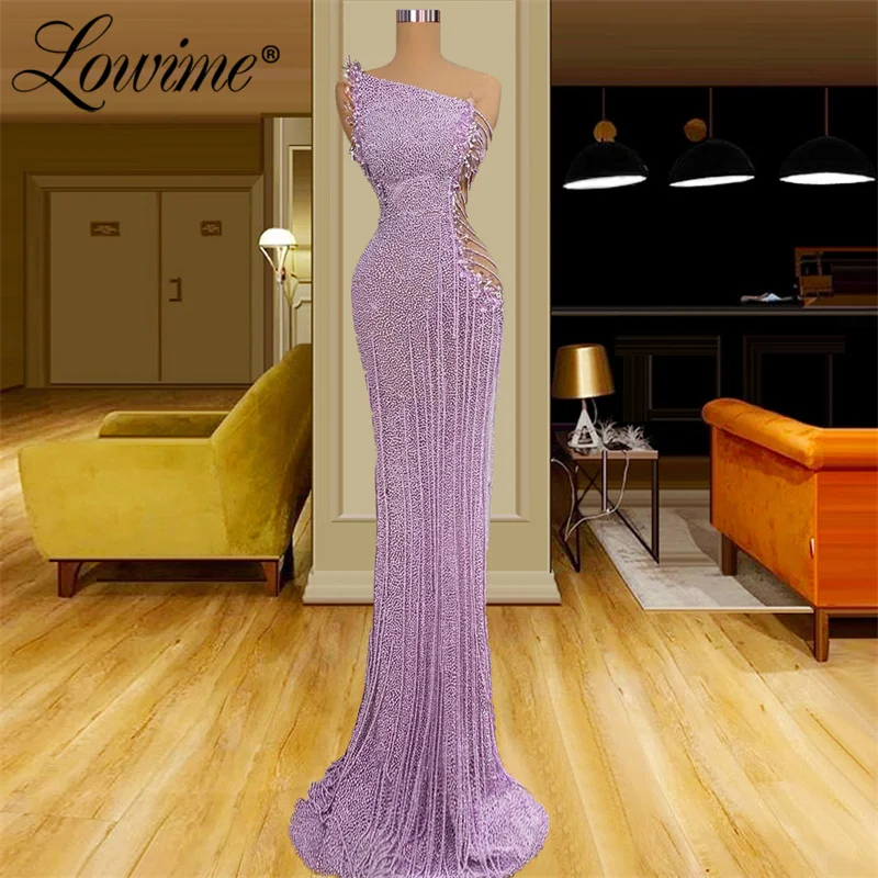 

Lowime 3 Designs 2022 Beading Purple Evening Dress Customize Tassels Mermaid Prom Dresses Long Formal Party Dress Gowns Robes