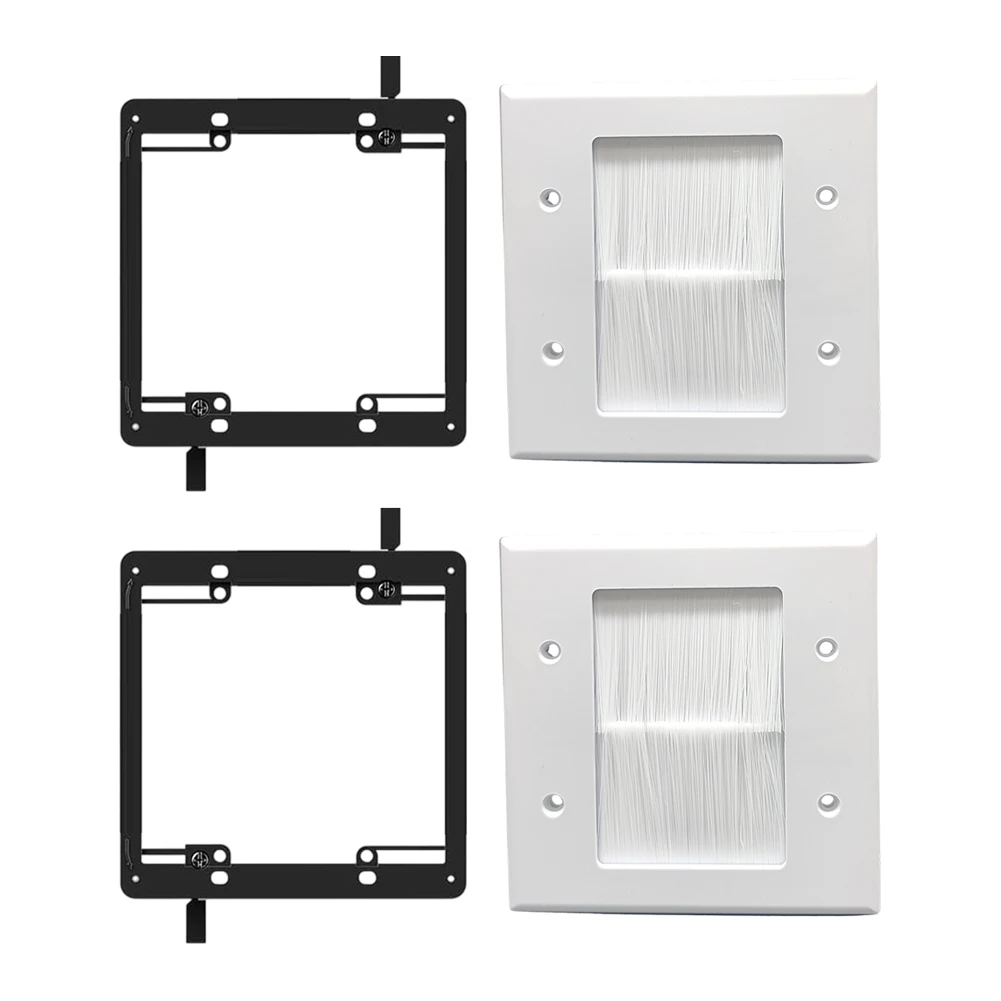 Polycarbonate Cable Pass-Through Wall Plate with Brush Strip and Mounting Brackets for AV Speaker Cable Routing