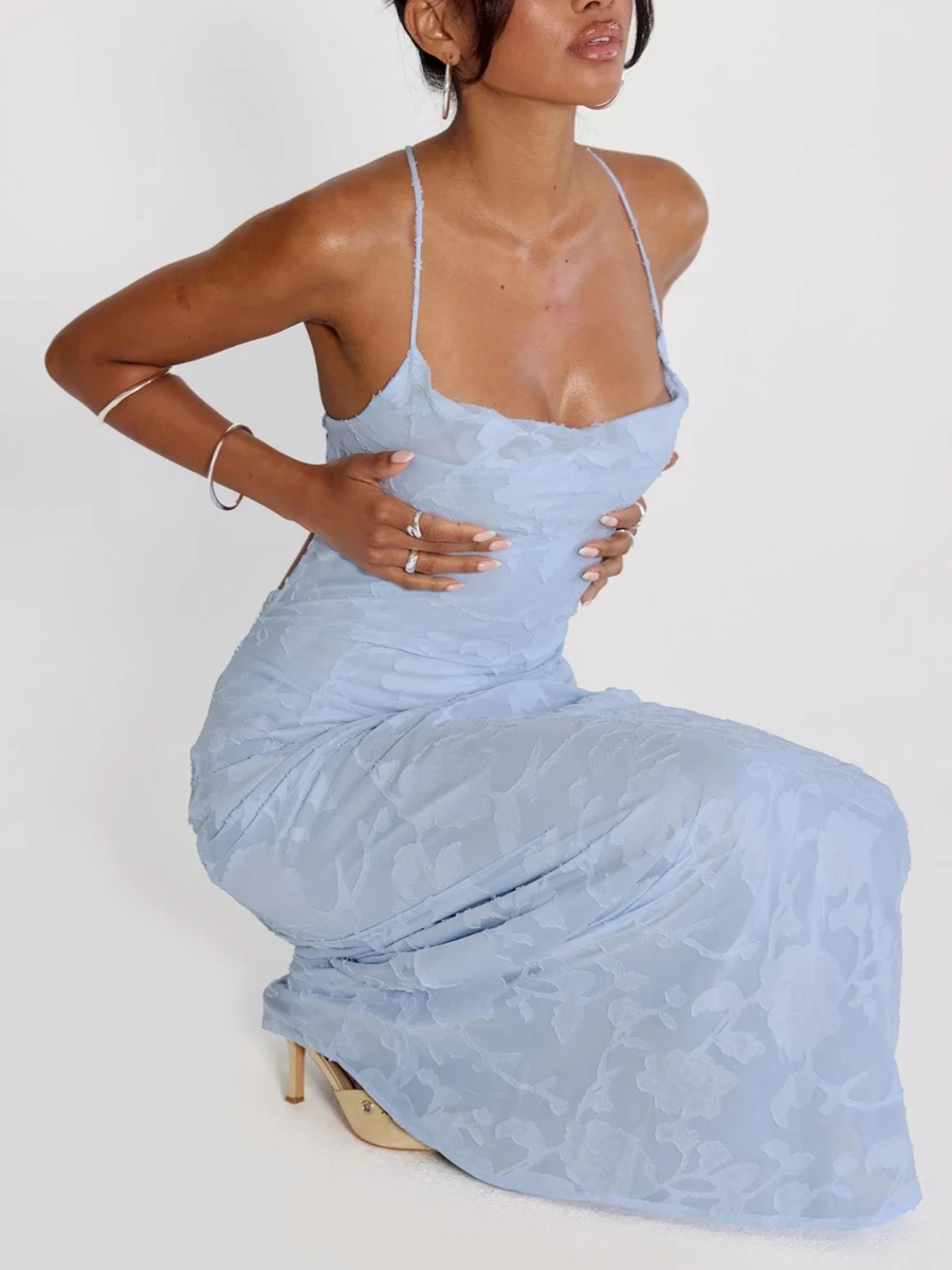 TWOTWINSTYLE Sexy Backless Gesplitst Kant Sheer Mesh Jurk voor Vrouwen Halter Hals Mouwloze Bodydon Zachte Maxi Jurken Vrouwelijke Nieuwe