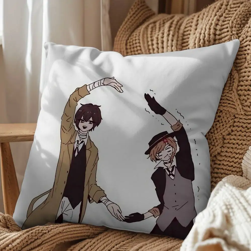 Jaded and cynical Soukoku BSD Chuuya Dazai Pillow Case Square Double-Sided Printing Short Plush Sofa Cushion Cover Bedroom