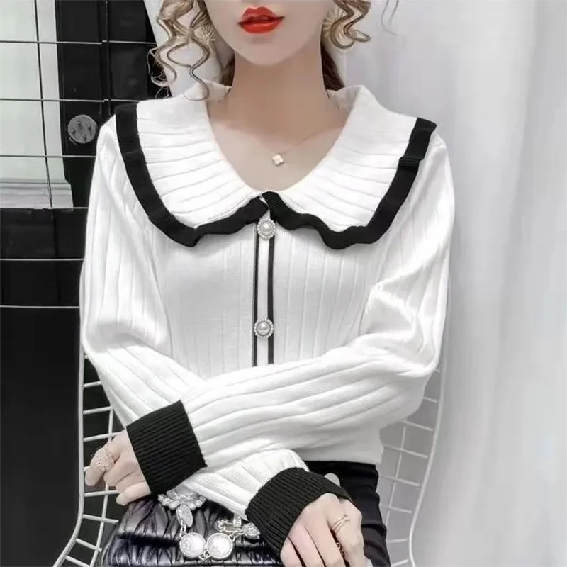 

New Autumn Winter Women Clasi Striped Solid Slim Sweater Pull Fashion Knitwears Pullovers Clothing Jumper Blouse Bottoming Shirt