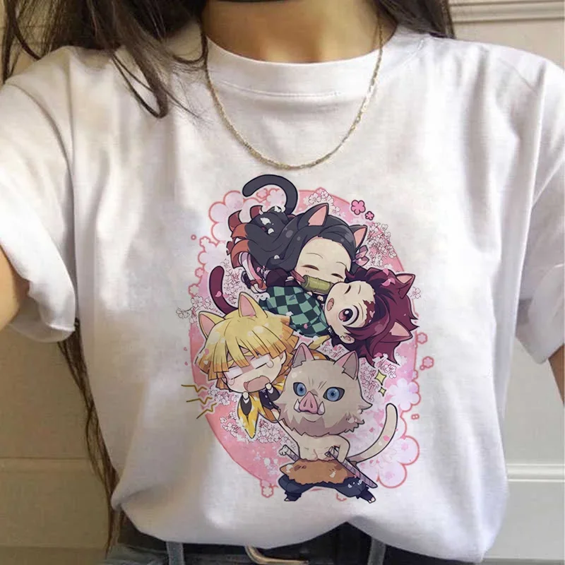 Demon Slayer Kimetsu No Yaiba Graphic Print T-shirt Women Harajuku Aesthetic White Tops Tshirt Japan Anime Kawaii Female T Shirt