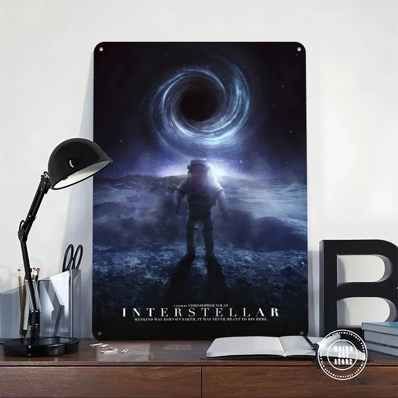 Interstellar Movie With Astronaut Personalized 3D Textured Metal Poster Wall Art Tinplate Sign for Decor Living Room Funny Signs