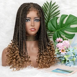 Synthetische geflochtene Perücken Spitze Front Perücken lockige Enden Box geflochtene 4x4 Spitze Perücke mit Babyhaar für schwarze Frauen Afro Perücke 18 Zoll