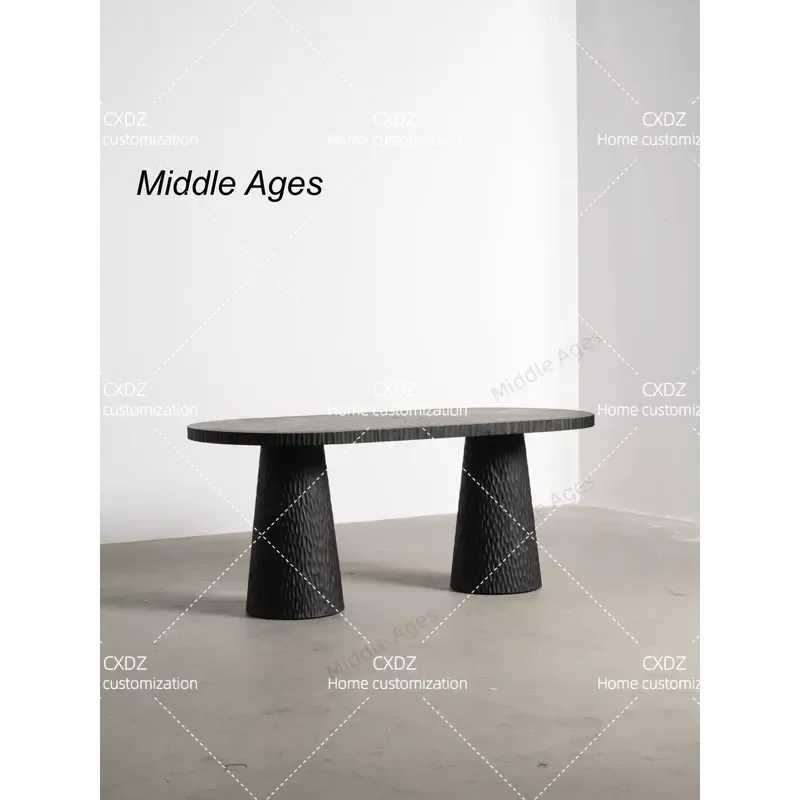 Medieval Style Black Carved Solid Wood Oval Dining Table High End Household Furniture for Restaurant and Home Decor
