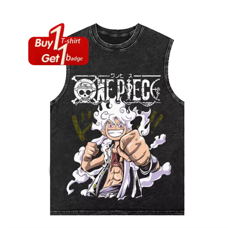 Camiseta sin mangas vintage One Piece Sun God Nika Luffy para hombre, compre 1 y obtenga 1 gratis, camiseta sin mangas de algodón