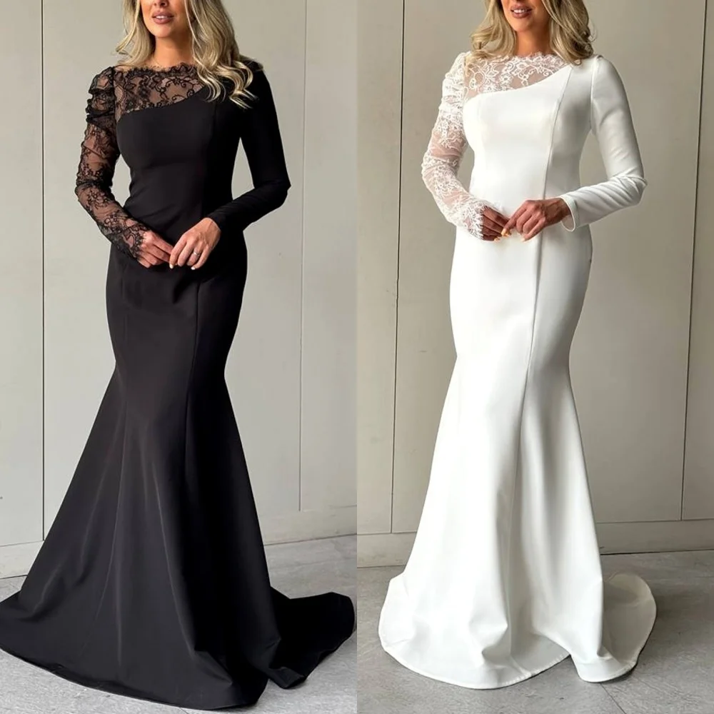 

Customized Exquisite Casual Jersey Lace Pleat Mermaid Off-the-shoulder Long Dresses Bespoke Occasion Dresses Classic Fashion