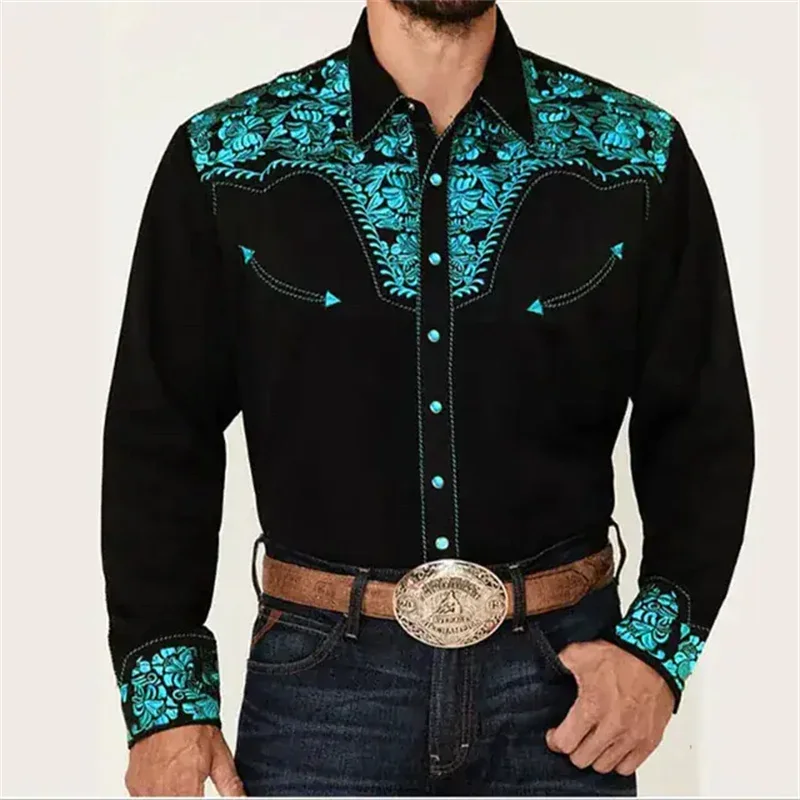 Men\'s Shirt Western Shirt Floral Graphic Print Open Long Sleeve Button Style Print Clothing Fashion Designer Men Casual Shirts