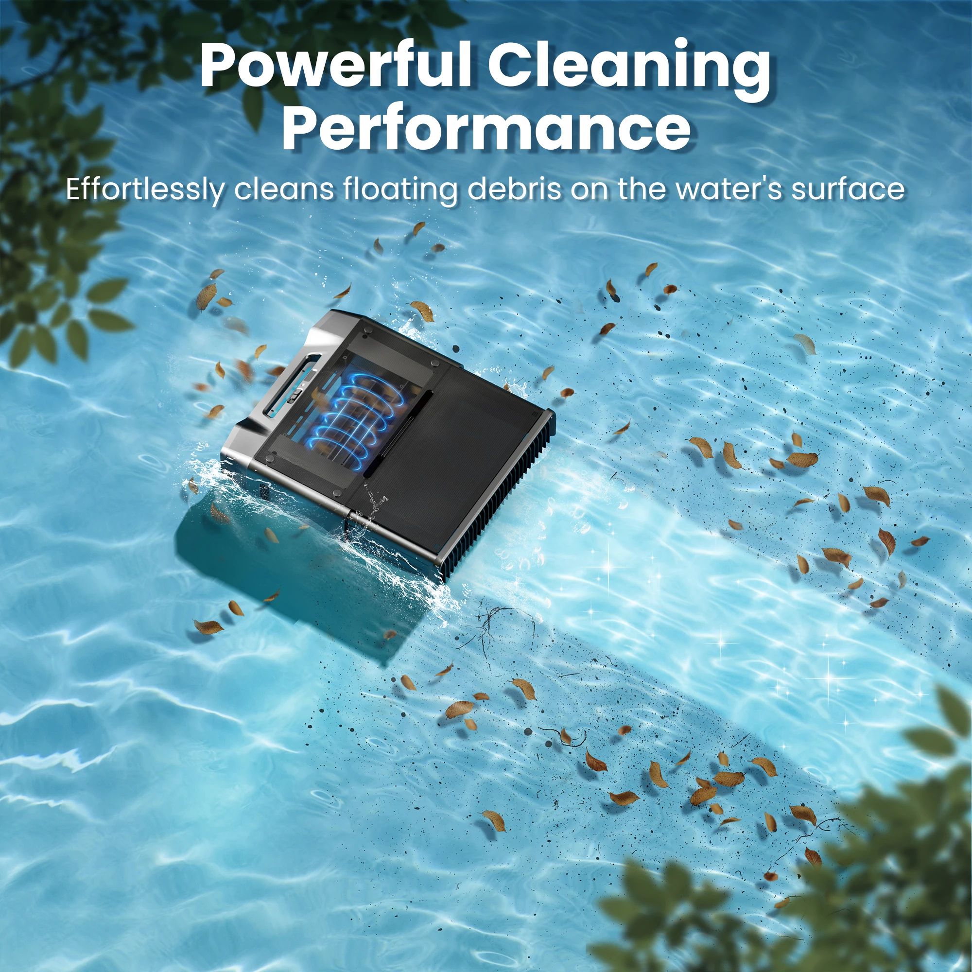Vsatorm Solar Pool Skimmer Robot Cleaner 24H Surface Cleaning Auto Parking Intelligent Obstacle Detection for Above Ground Pools