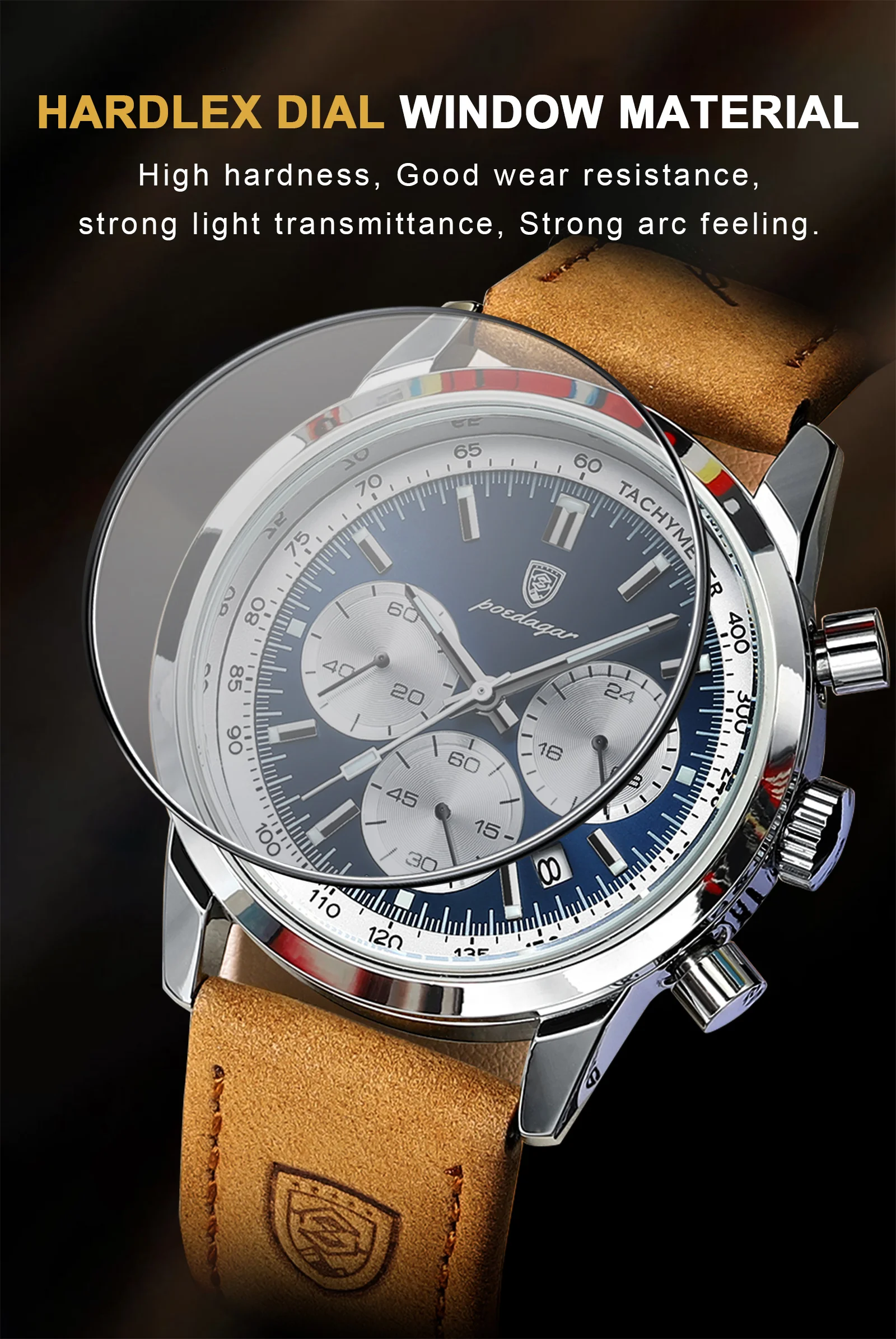 POEDAGAR Modische Herrenuhr Wasserdicht Leuchtend Leder Casual Herren-Armbanduhr Chronograph Hochwertige Herren-Quarzuhren Reloj – Detail 11