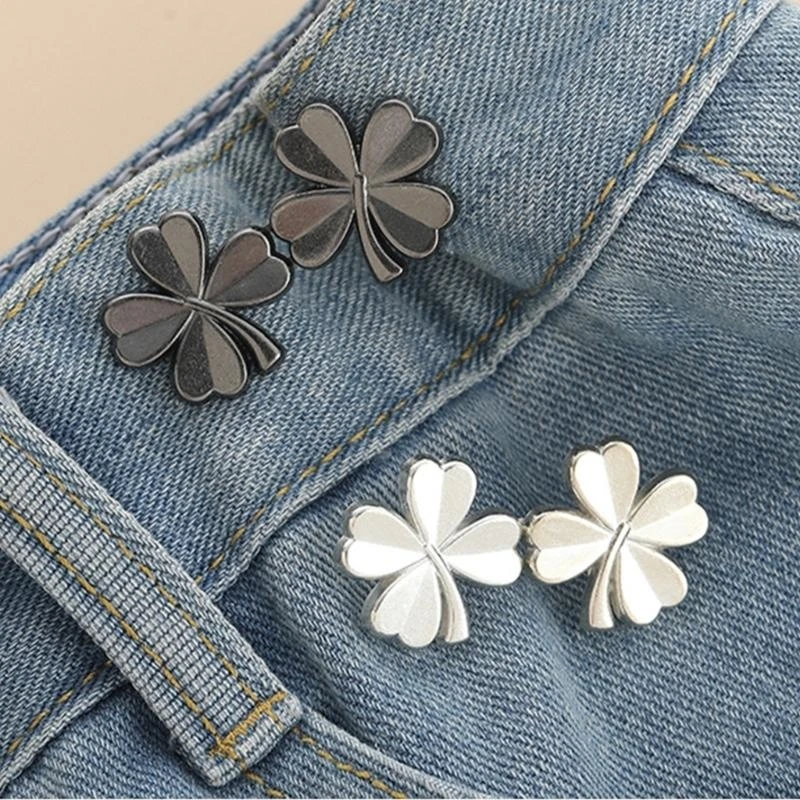 Shamrock Waist Pins for Girls Women Alloy Shawl Clip Waist Brooches Hook for Jeans Pants Snap Buckle Waist Accessories