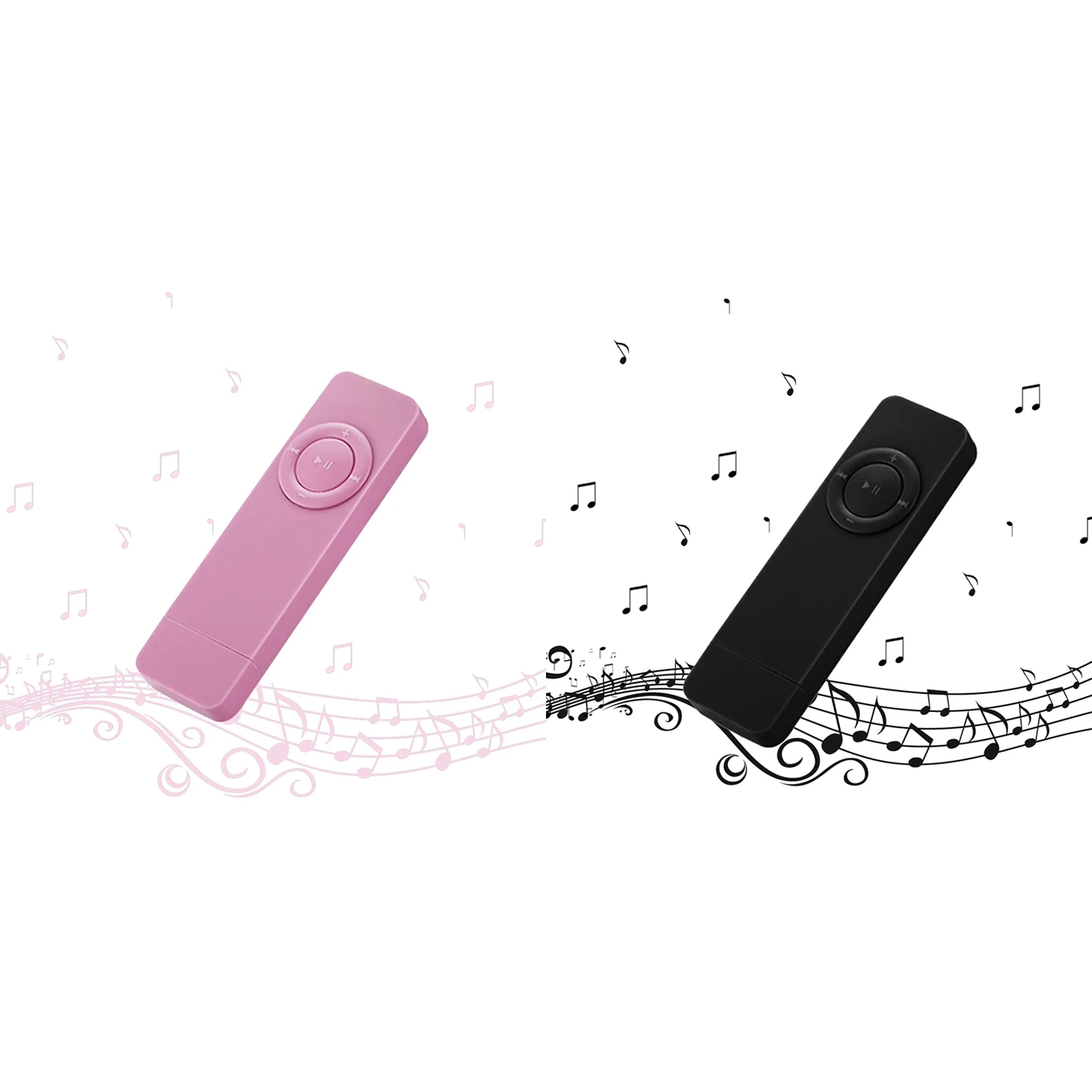 New Tech 2Pcs Portable USB Sport U Disk Mini Mp3 Music Player Support 32GB TF Card(Black&Pink)