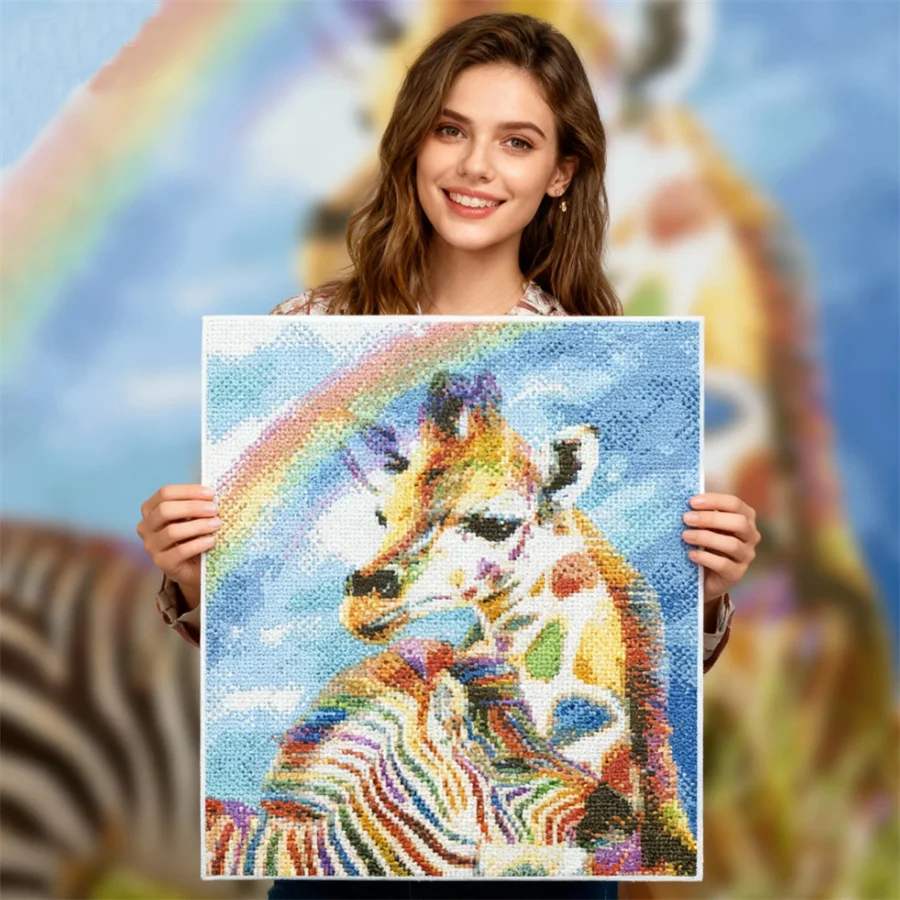 

2026 New style Zebra and deer printed canvas 11CT cross-stitch DIY embroidery pattern sewing handicraft Love painting