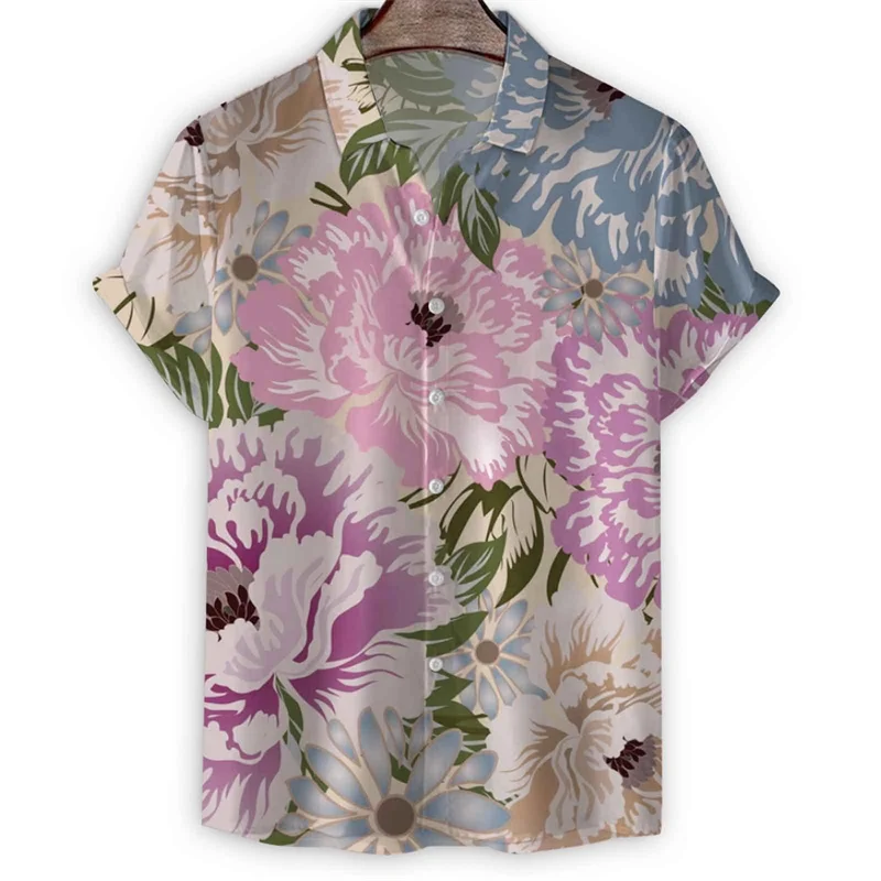 Oriental Dragon Birds Hawaiian Shirt Men 3d Print Flower Short Sleeve Summer Lapel Button Shirts Top Street Oversized Blouse