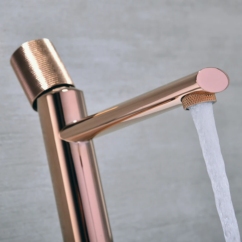 Brass Faucet Brushed Gold Basin Faucet Bathroom Taps Single Handle Hot and Cold Sink Mixer Knurled Basin Faucet