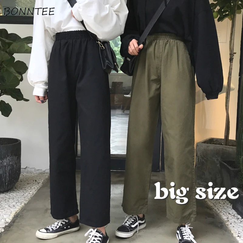 Casual Pants Women New Summer Fashion Pure Black Korean All-match High Elastic Waist Female Trousers Harajuku Pant 4XL Ulzzang