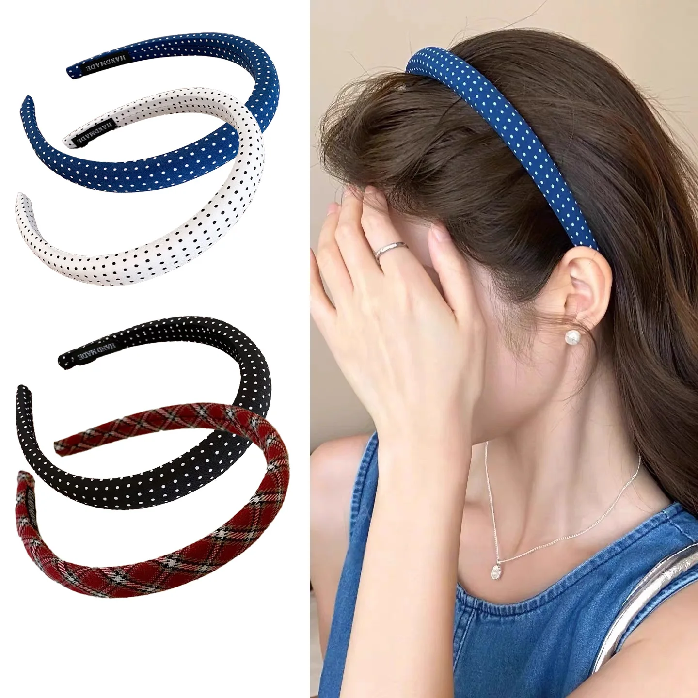 1PCS/3PCS Polka Dot Plaid Versatile Fabric Sponge Thickened High Headtop Women's Fine Hair Hoop