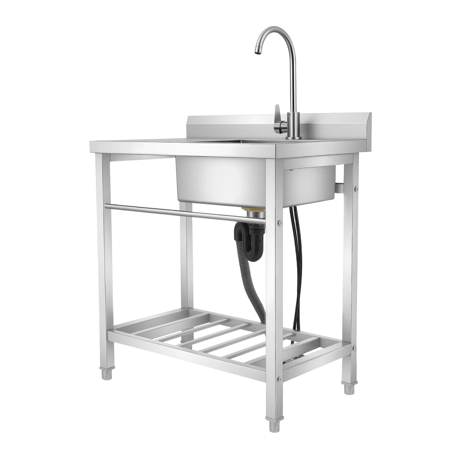 Évier de cuisine autoportant en acier inoxydable 201, capacité de charge de 100 kg, 360 °   Protège-éclaboussures pour robinet pivotant avec ligne de guidage d'eau et pieds réglables