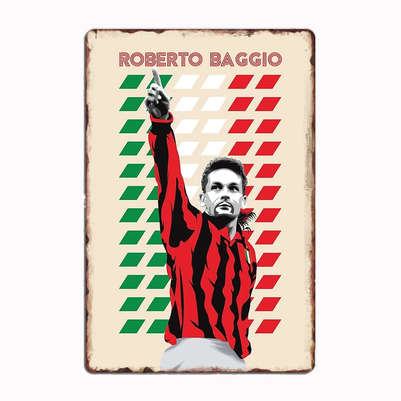 Póster de Roberto Baggio, jugador de fútbol, letrero de Metal Retro, decoración de habitación interior para Club, decoración de pared de casa de estaño personalizada
