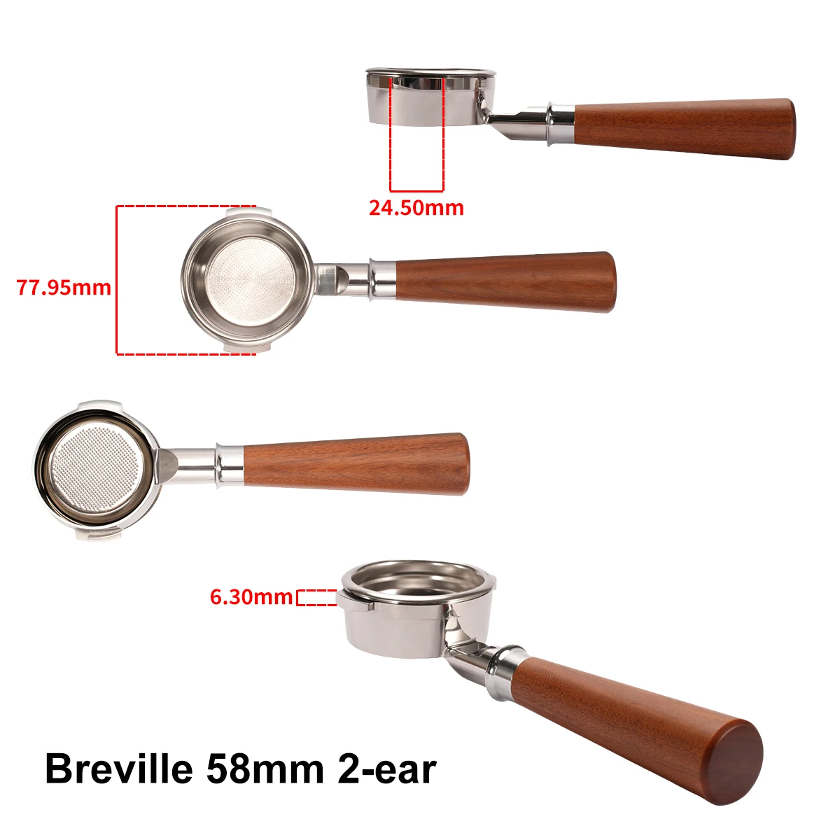 58mm Bottomless Portafilter Breville BES920/980/990 Stainless Steel With 2 Cup Basket Naked Coffee Handle Barista Tools