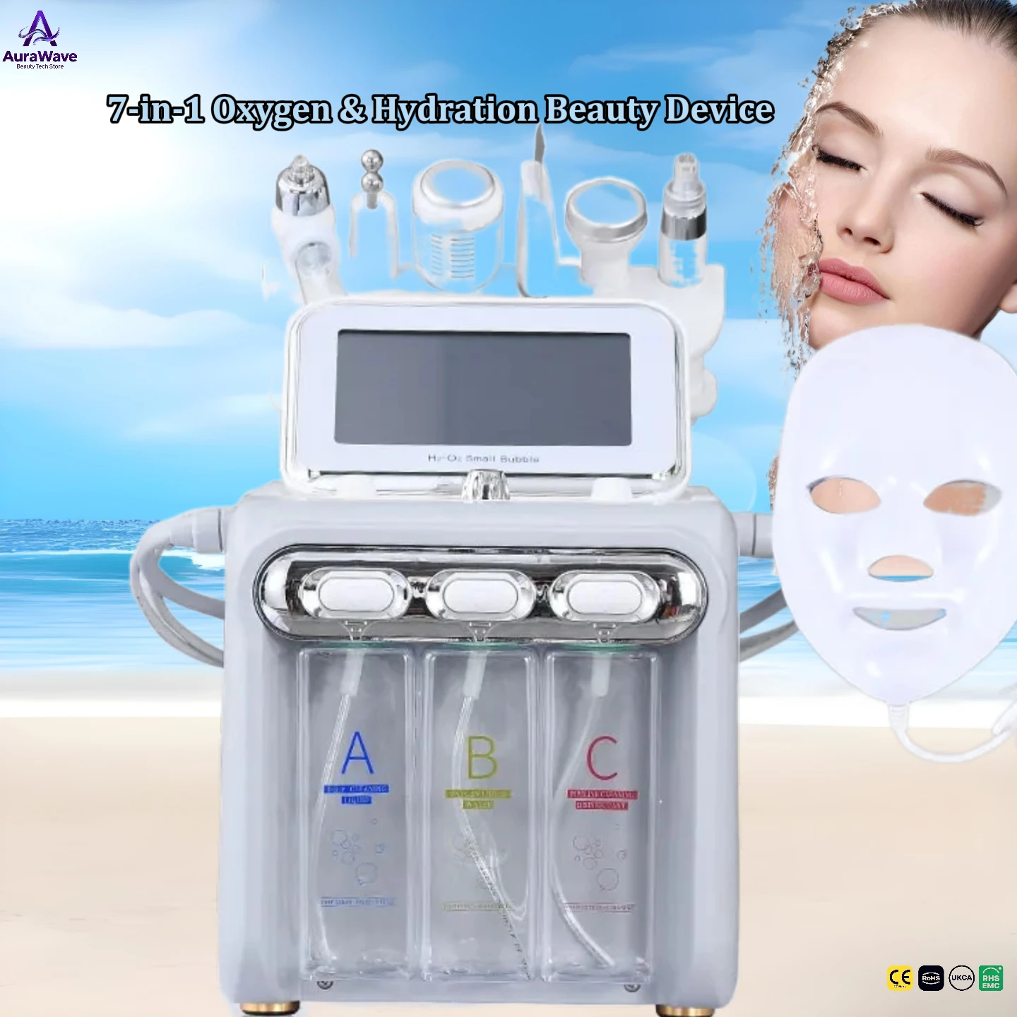 Dispositivo de hidrodermoabrasión 7 en 1, limpieza profunda de la piel, hidrata, levanta y rejuvenecimiento, tecnología de oxígeno acuático: renovación de la piel similar al filtro