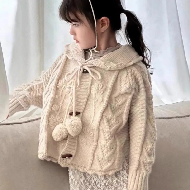 

Fashion Kids Children Autumn Winter Knit Overcoats Children Clothes 2025 Baby Girls Knitted Flowers Sweaters Coats Jackets