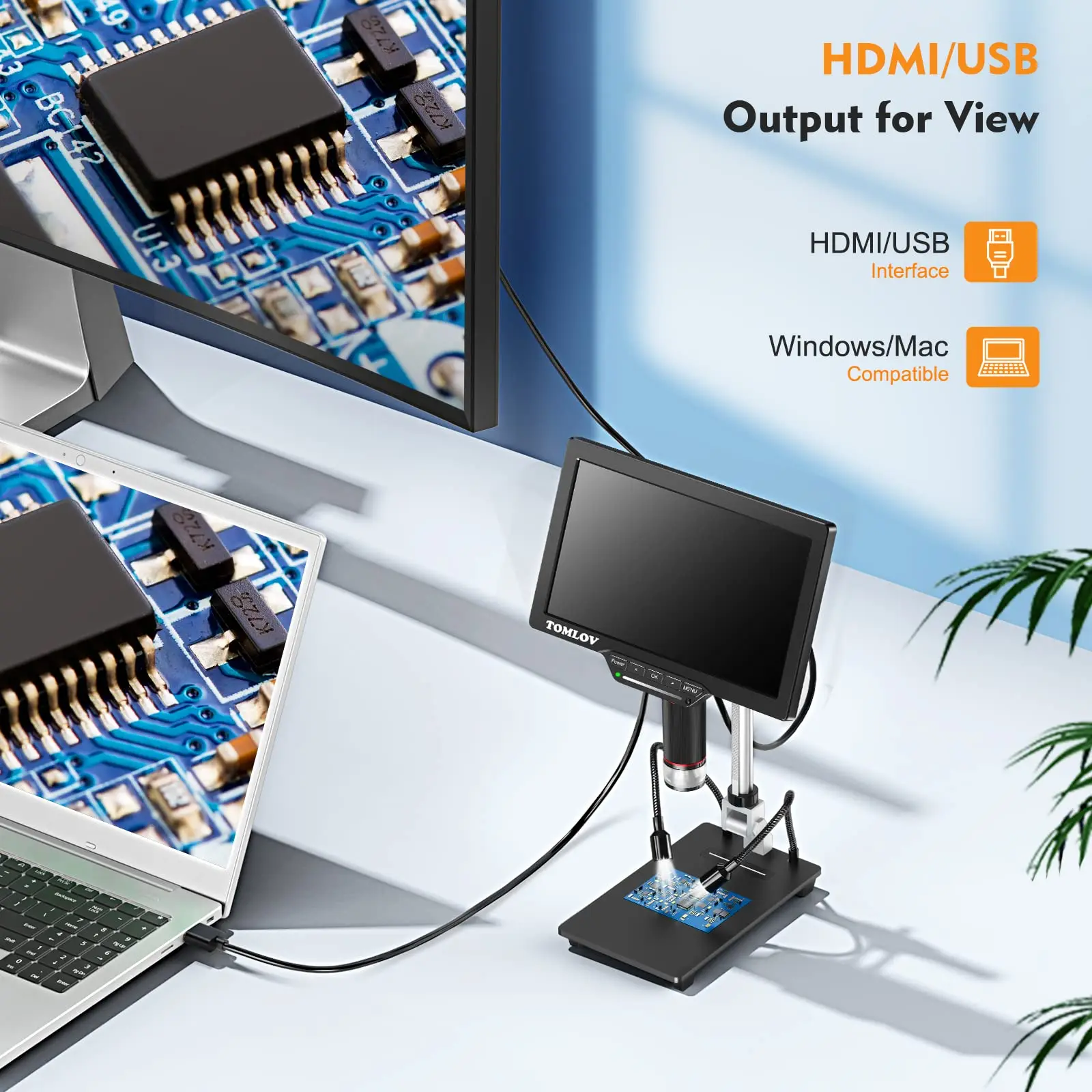 Imagem -03 - Tomlov-microscópio Digital para Reparação Telefônica Lupa de Vídeo Eletrônico Microscop Hdmi Pcb Solda Led 10 em Dm202 Dm201 Pro