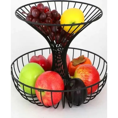 Opportunity Home Two-Story Metal Modern Fruit Bowl Black