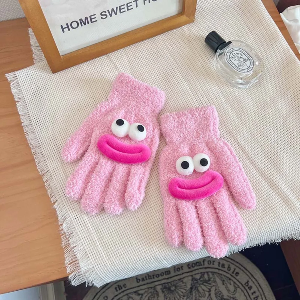 Kawaii Cartoon Finger Gloves Cute Candy Color Big Mouth Gloves Thicken Warm Five-finger Gloves Outdoor