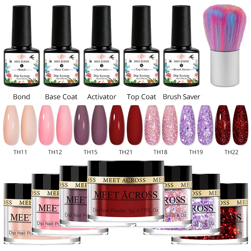 MEET ACROSS Glitter Dipping Powder Nail Kit Dipping Nail Powder System Set Dust Natural Dry Nail Art DIY Decoration For Manicure