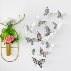 12Pcs 3D Hollow Gold And Silver Beautiful Butterfly Wall Stickers Living Room Gathering Decoration Party Butterfly Wall Decal
