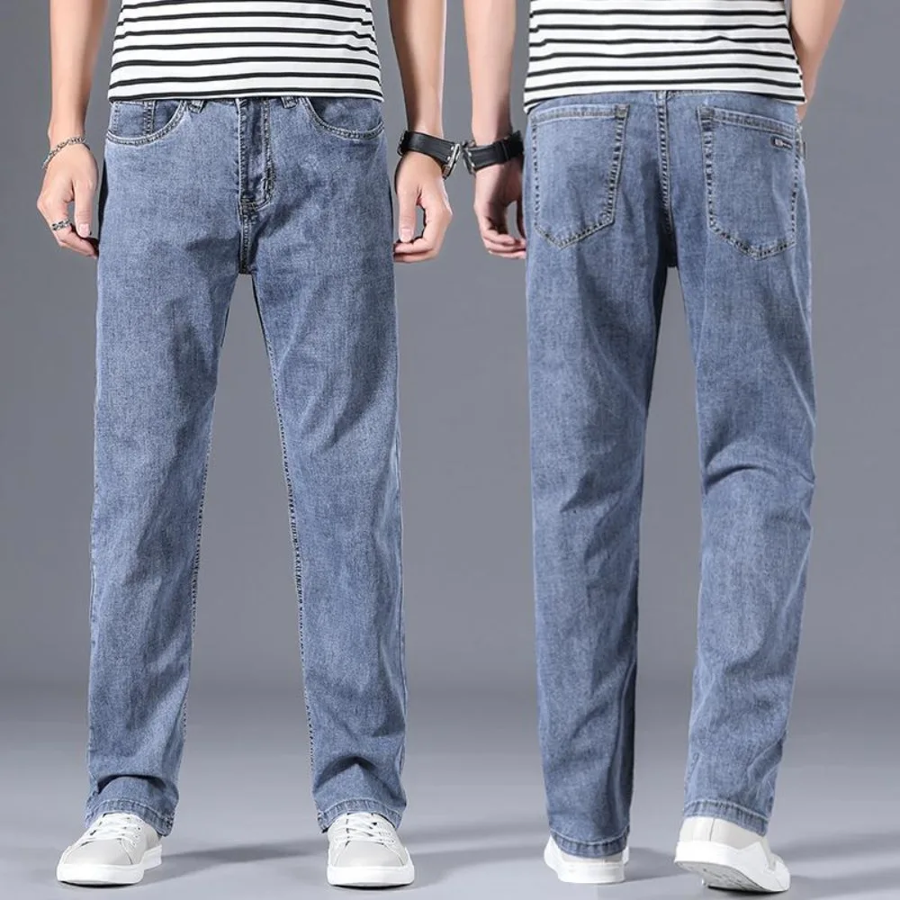 Calça jeans masculina de alta qualidade, virilha aberta invisível, sexo ao ar livre, verão, ajuste fino, calças retas, fina, versátil, simples e confortável