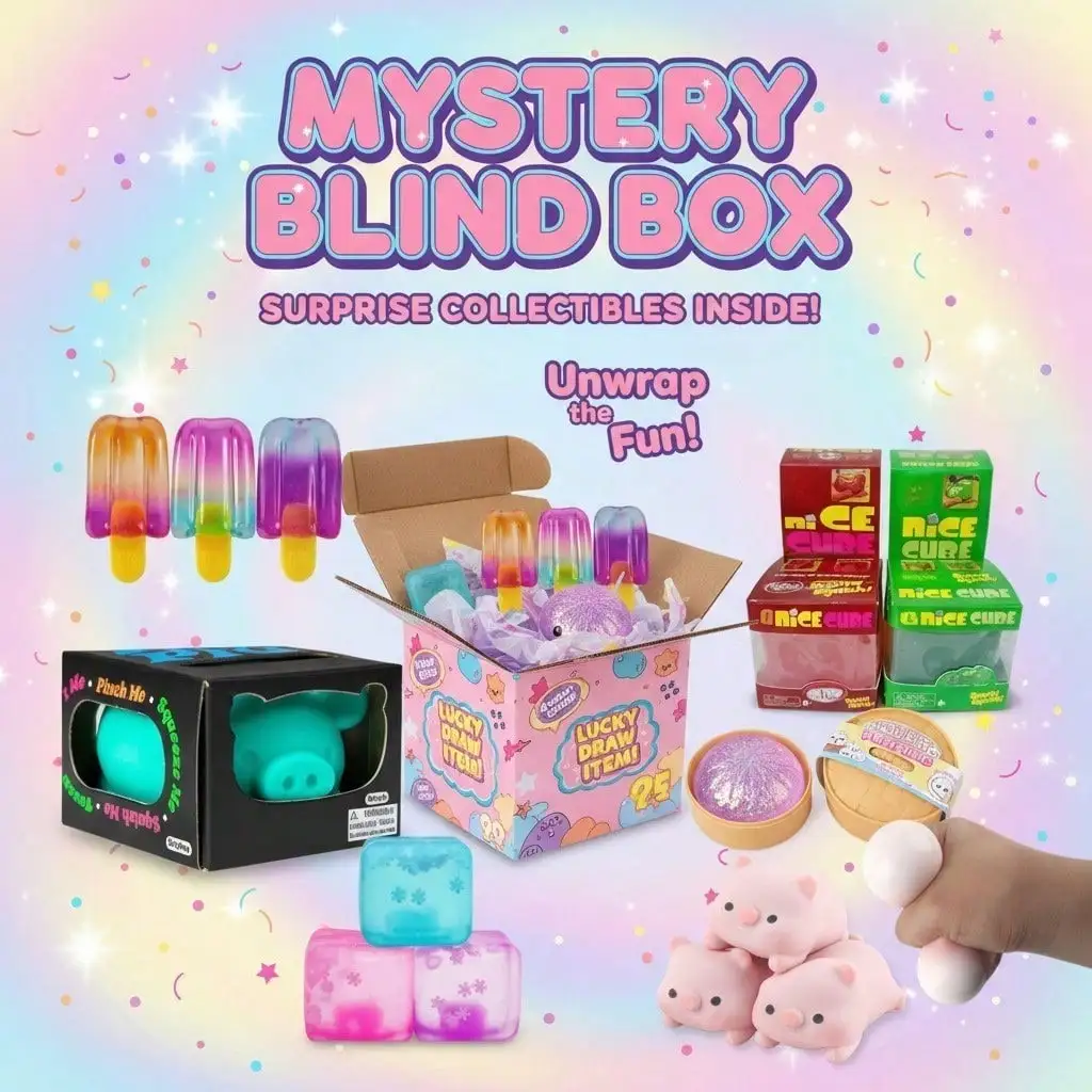 

Mystery Surprise Blind Box Multi-style Squish Toy, Popsicle Pig Dumpling Cube Soft Squeeze Anxiety Relief Toy, All-Ages Collectible Holiday Gift Set