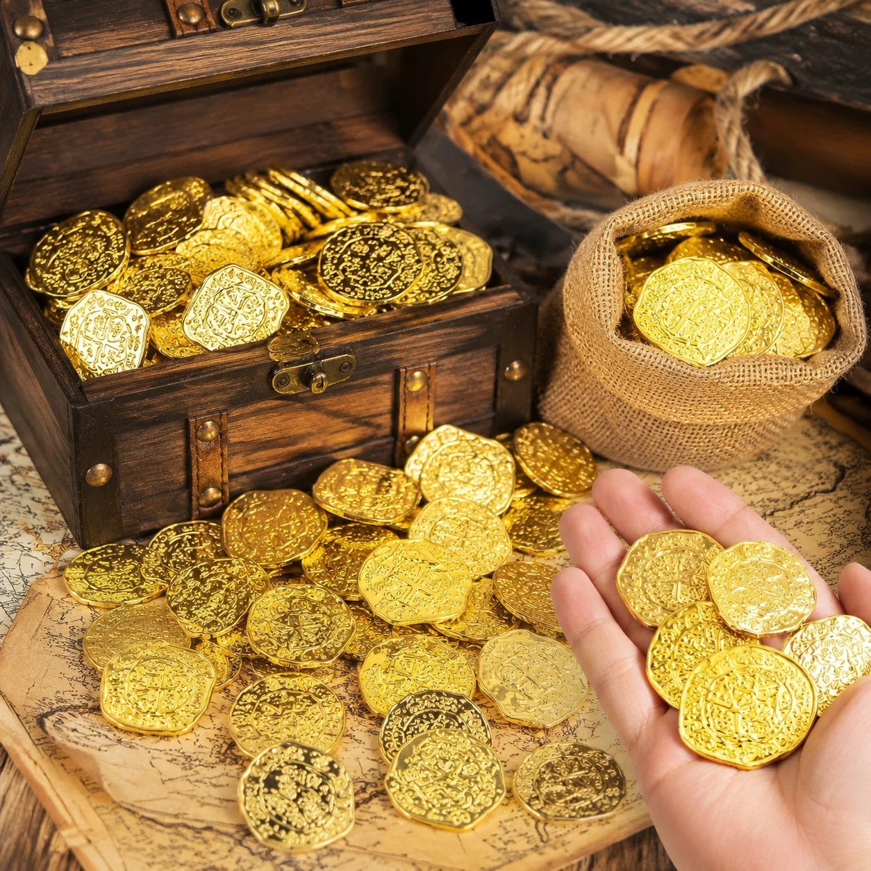 Pirate Coins Gold Silver Bronze Coins  Fake Treasure Money for Board Game Halloween Cosplay Party Treasure Hunt Decor ﻿