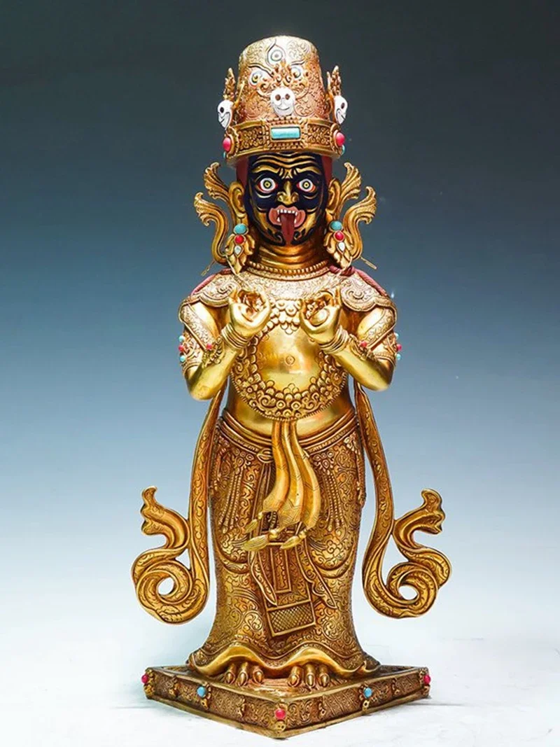 Koperen vergulden Zaki Lhamo Boeddhabeeld Nepal Tibet Palden Lhamo God van rijkdom sculptuur, groot, 42 cm, 31 cm, 21 cm, 14 cm - afbeelding 2