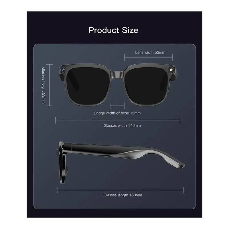 A33T-Live Feed Smart Glasses Camera 4K Wifi Bluetooth, 8MP Video, AI Voice, 150+ Languages Translate