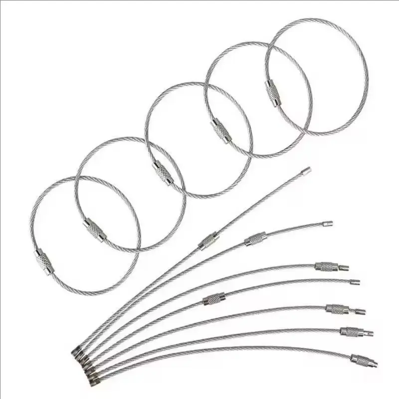 سلسلة المفاتيح المعدنية علامة الحبال أسلاك الفولاذ المقاوم للصدأ كابل حلقة المسمار قفل أداة حلقة مفتاح كيرينغ دائرة مخيم معلقة أداة الأجهزة