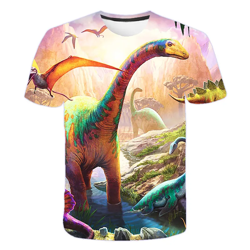 Summer 2023 Boys T Shirt Fashion Dinosaur T-shirts Jurassic World 3D Printed Breathable Children Clothing Kids Girl Clothes Top