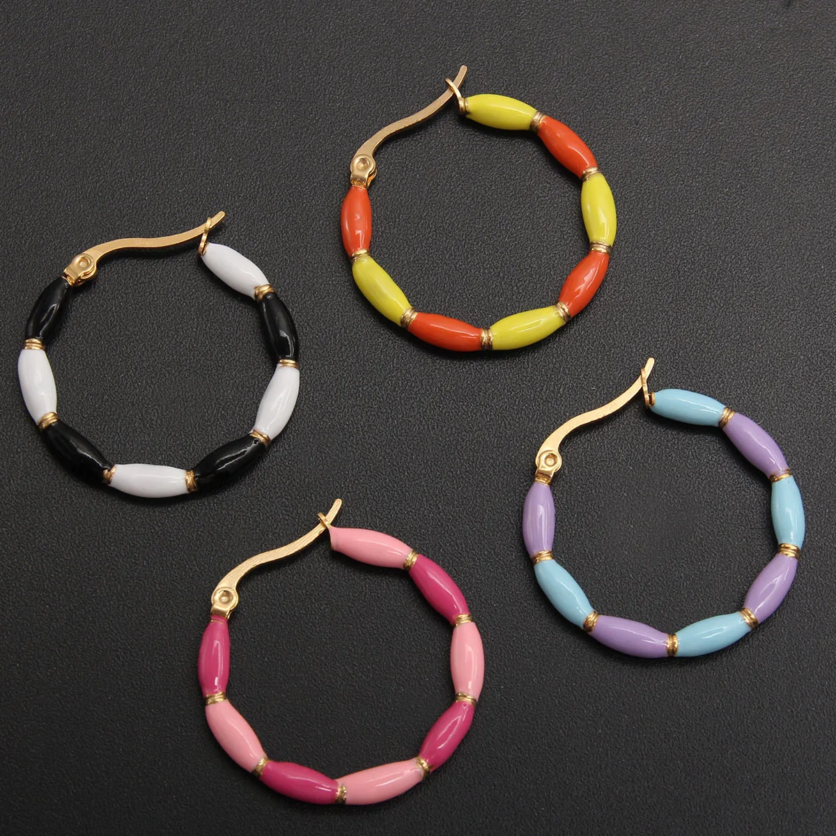 316L Stainless Steel New Fashion Fine Jewelry Size 3cm 7 Colors Colorful Candy Color Thick Paint Circles Hoop Earrings For Women