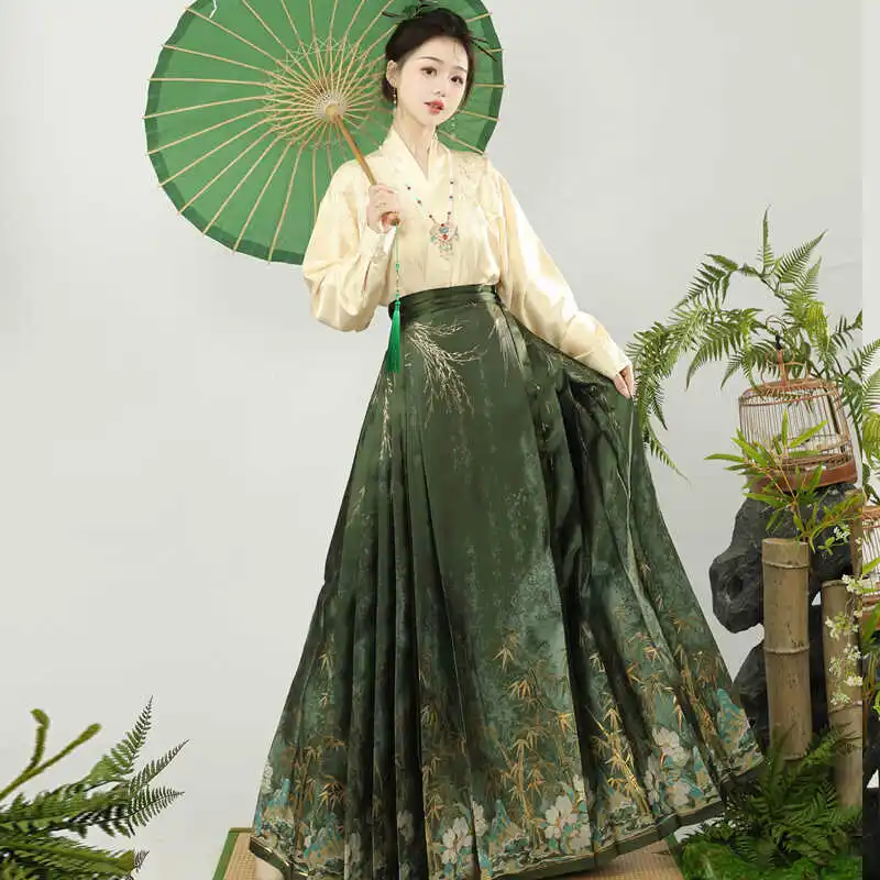 Ming Hanfu Women's Weaving Gold Makeup Horse Dress Airplane Sleeve Set Improved Cheongsam National Style