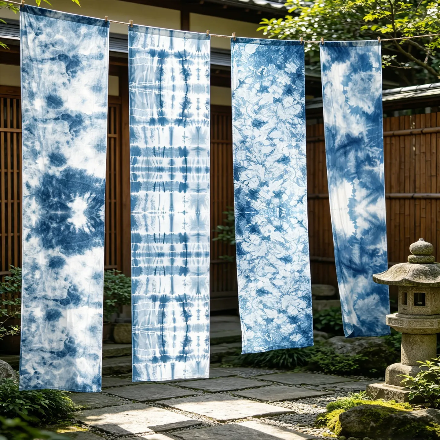 Boho Room Divider Curtain - Light Filtering Blue Gauze Screen, Semi Transparent Canopy Drape for Outdoor Patio & Garden Backdrop