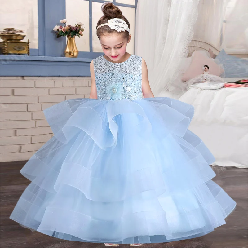 4-12 Year Old New Girls\' Dress Flower Fluffy Tulle Fluffy Cake Dress Girls\' Piano Performance High end Banquet Evening Dress