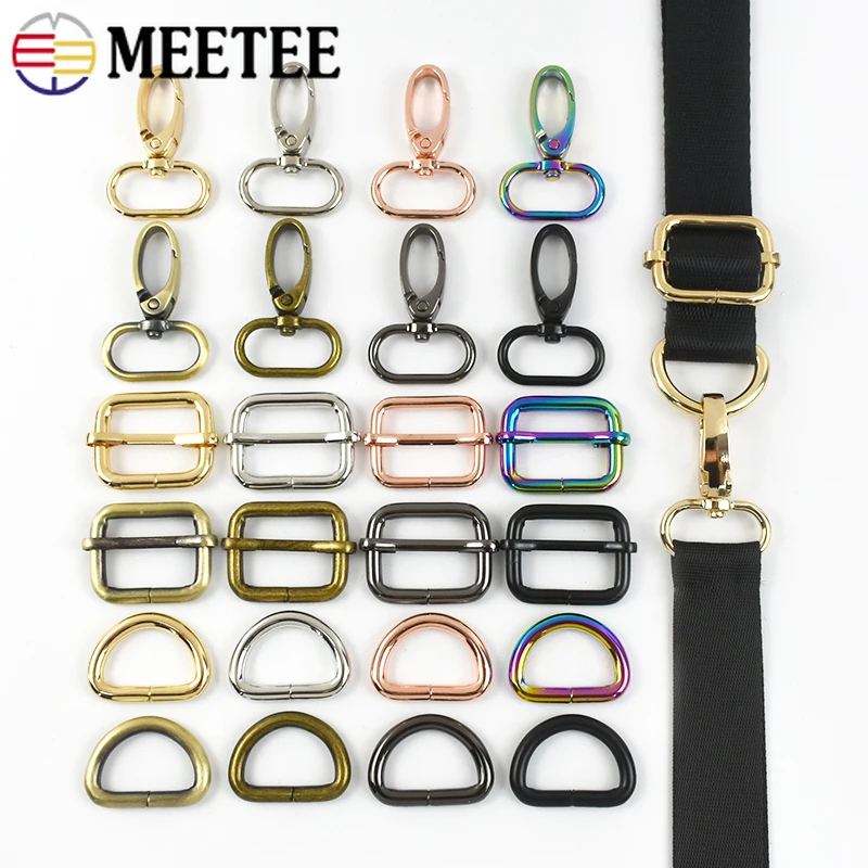 1/2/3Sets 20-38mm Metal Swivel Lobster Clasp D Ring Tri-Glider Slider Adjust Clasps Webbing Connect Hook Bag Strap Accessories