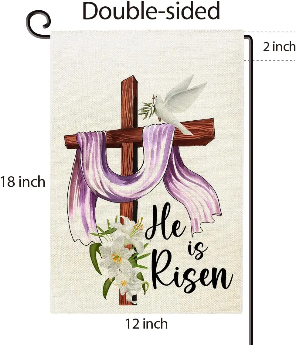 Easter Garden Flag He is Risen Burlap Yard Flag Farmhouse Holiday Outdoor Decor Double Sided 12x18 Inches IIX yyi