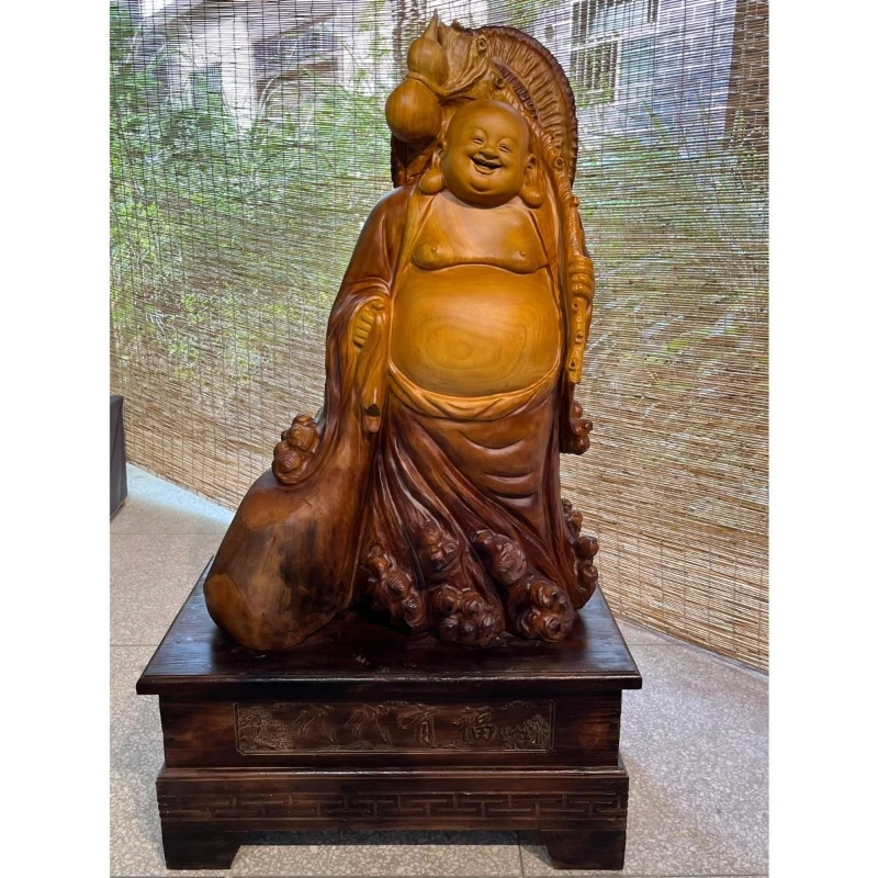 

Camphor Solid Wood Maitreya Buddha Statue Ornament Home Living Room Lucky Decoration Crafts