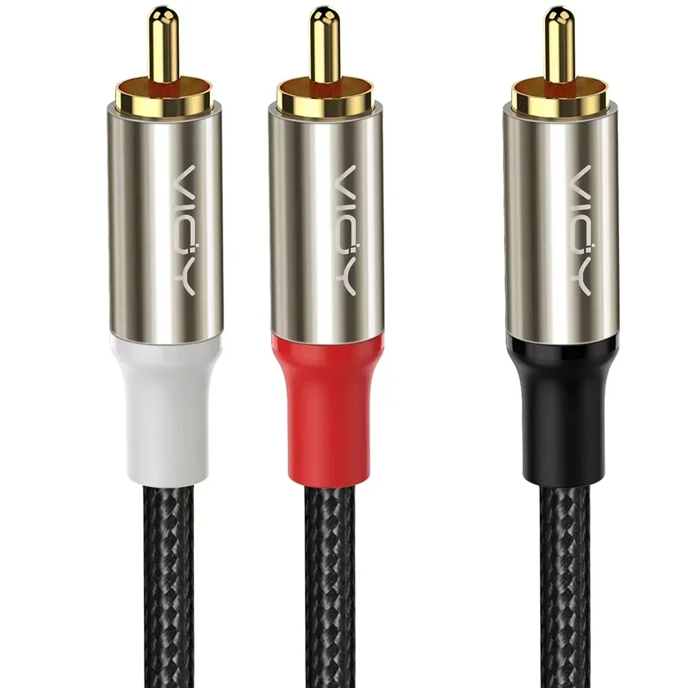 Posrebrzany kabel audio RCA do 2RCA męski do męskiego do wzmacniacza subwoofera Odbiornik AV Głośniki TV Odtwarzacz CD/DVD Mikser HDTV itp