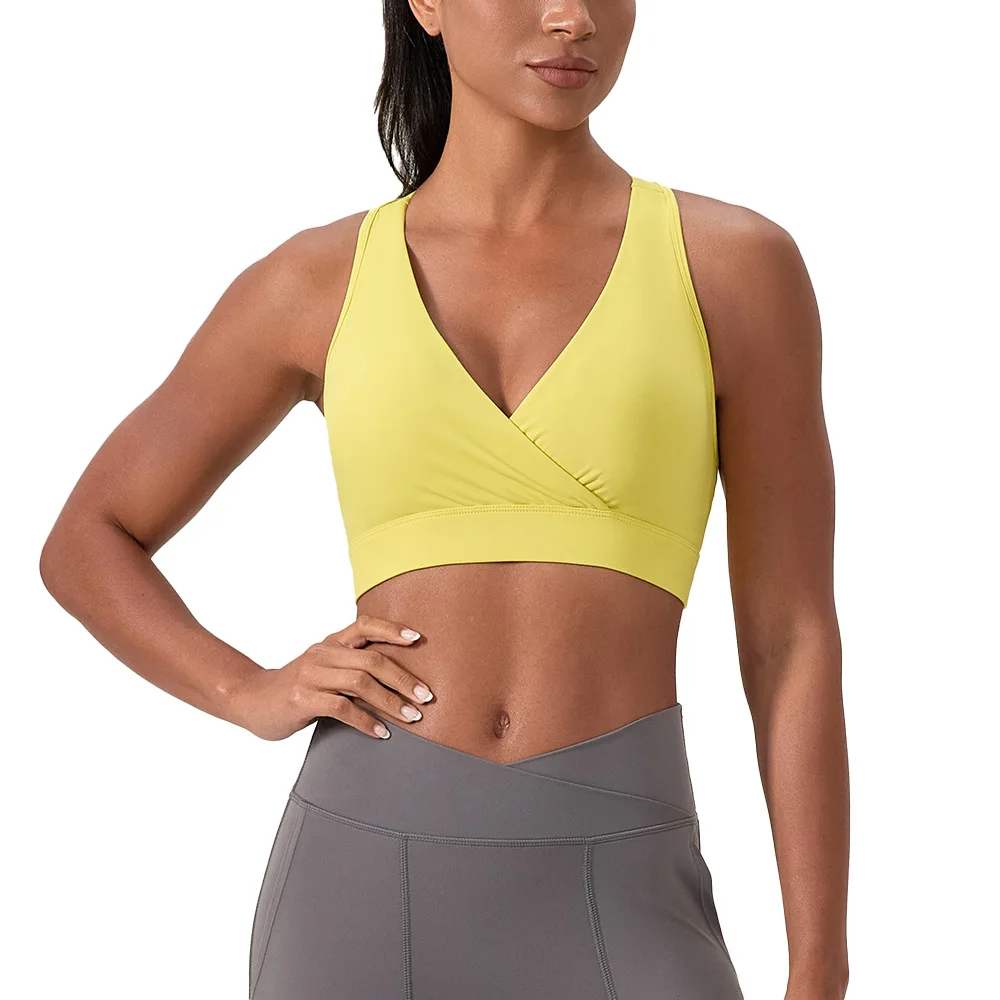 

Fanceey Women Gym Sport Bra Fitness Tank Top Yoga Sports Bra High-elasticity Vest Sexy Deep V-neck Workout Bra Underwear Runn