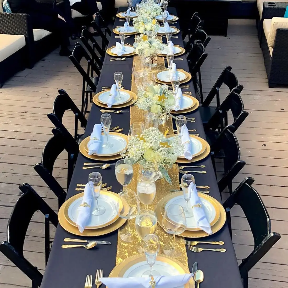 

2PCS Gold Sequin Table Runner Glitter Runners Solid Color Hotel Wedding Polyester Beaded Birthday Party Holiday Table Decor